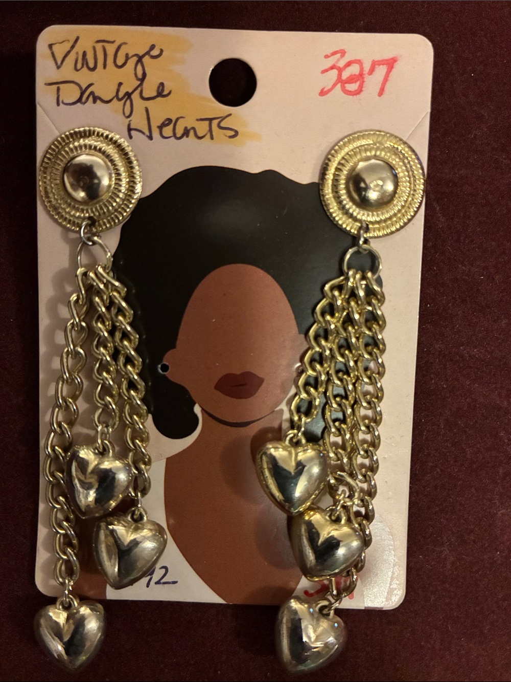 Gold Heart Dangle Earrings - Vintage Style